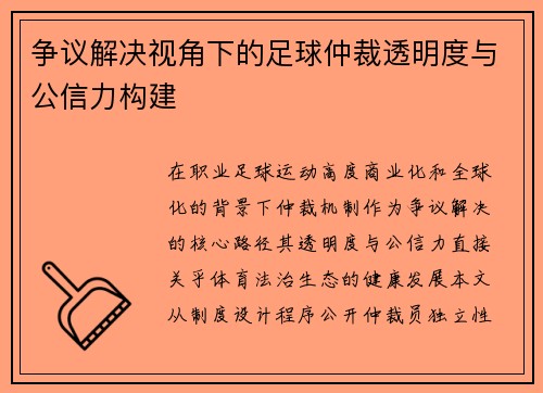 争议解决视角下的足球仲裁透明度与公信力构建